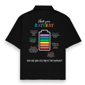 Check Your Battery Shirt – Oversized Unisex Mental Health T-Shirt | Black, Navy Blue, Maroon | Emotional Wellness Graphic Tee