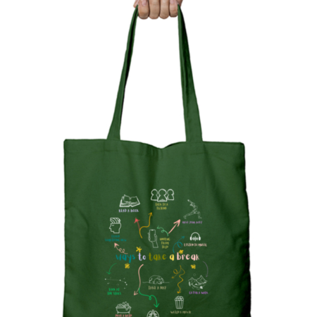 Bottle Green Ways to Take a Break – Tote Bag | Mental Wellness Reminder Carry-All | Illustrated Self-Care Design