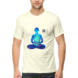 Scan to Escape – Cosmic Peace Men’s Crew Neck T-Shirt | Sanskrit 'Shanti' QR Code Tee | Light Edition