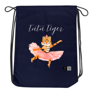 Twinkle Toes Tiger Dark Drawstring Bag – Dancing Tiger Kids Backpack – Lightweight Gym & Activity Bag for School, Dance Class & Jungle Adventures