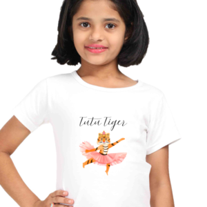 Twinkle Toes Tiger Girls’ T-Shirt – Dancing Tiger Graphic Tee – Soft Cotton Playful Shirt for Kids, School & Everyday Fun