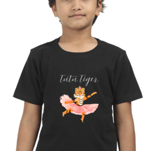 Twinkle Toes Tiger Boys’ Dark T-Shirt – Dancing Tiger Graphic Tee – Soft Cotton Fun Shirt for Kids, Playdates & School Adventures