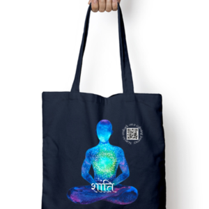 Peace – Mindful Tote Bag | Cosmic 'Shanti' Design with QR Code | Reusable Daily Carry Bag