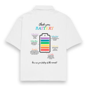 Check Your Battery Shirt – Oversized Unisex Pastel T-Shirt for Mental Health Awareness | Lavender, White, Baby Pink, Baby Blue