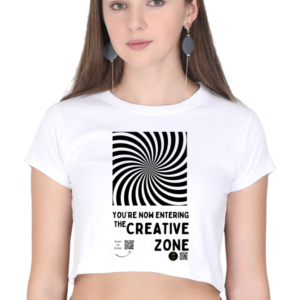 The Creative Zone Women's Crop Top – Artistic Black & White Optical Illusion Tee for Designers, Artists & Thinkers
