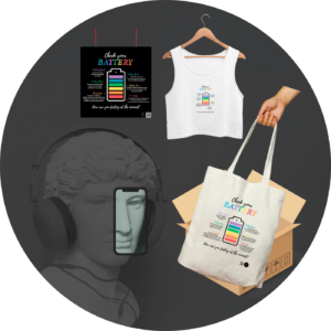 Quantum Bundle – Check In with Yourself | Crop Top, Tote Bag & 10x10 Poster | Emotional Battery Mental Health Set
