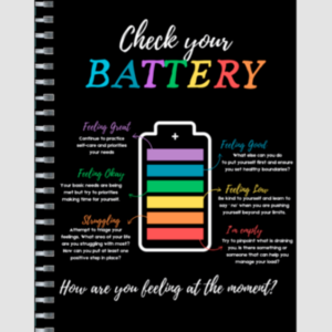 Check In with Yourself – Ruled Notepad | Emotional Battery Self-Reflection Design | Mindful Writing Journal