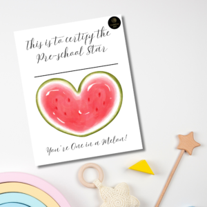 Printable Preschool Star Certificate – "You're One in a Melon" | Cute Watercolor Heart Watermelon Reward for Kids | Instant Download