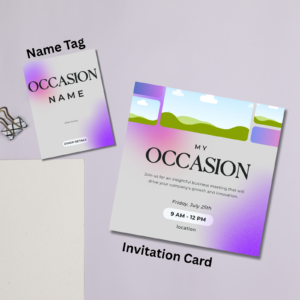 Pastel Gradient Corporate Invitation & Name Tag Set – Editable Business Event Stationery with Image Blocks