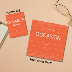 Bold Waves Corporate Invitation & Name Tag Set – Modern Editable Event Stationery in Vibrant Orange