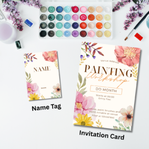 Floral Painting Workshop Event Flyer Template and Name Tag– Printable & Digital Use – Instant Download