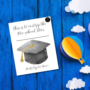 Printable Preschool Graduation Certificate – “Hats Off to You!” | Cute Graduation Cap Achievement Award for Kids | Instant Download