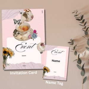 Vintage Editable Invitation & Name Tag Set – Printable Pink Floral Design for Elegant Gatherings, A4