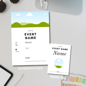Minimalist Customisable Event Invitation & Name Tag Set – Editable with Image Placeholder
