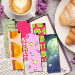 Set of 6 Bold & Quirky Printable Bookmarks – Citrus, Lightning, Galaxy & Abstract Designs | 2x6 Inch Digital Download for Book Lovers