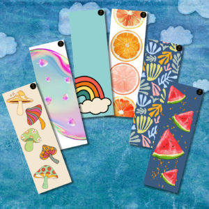Set of 6 Summer Vibe Printable Bookmarks – Aesthetic Fruit, Rainbow, and Abstract Themes | Digital Download