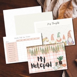 Cottagecore Wellness Notepad – 70 Pages | Printable Self-Care & Reflection Pad with Weekly Tracker and Lined Journal Pages | Rustic Aesthetic Stationery
