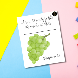 Printable Preschool Certificate – “Grape Job!” Pun Award for Kids | Watercolor Fruit Theme | Instant Download