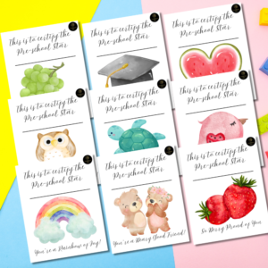 Set of 10 Printable Preschool Achievement Certificates | Cute Pun Awards for Kids | Watercolor Animal & Fruit Theme | Instant Download