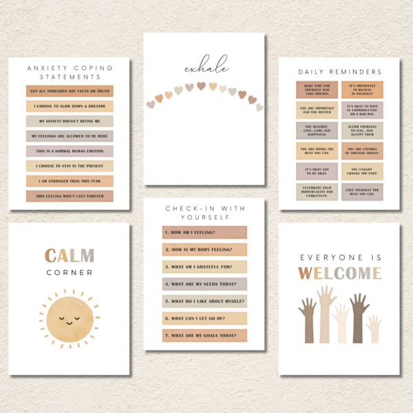 Mindfulness & Affirmation Posters for Early Learners – Set of 6 Calm Corner Prints for Classrooms, Homeschool, or Kids’ Therapy Spaces (11x14, 16x20, 18x24, 24x36, A1)