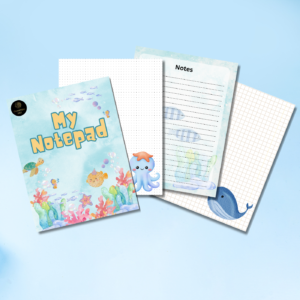 Ocean Theme Kids Notepad – 50 Printable A4 Pages with Sea Animals | Fun Writing, Drawing, and Learning Paper for Early Learners