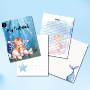 Mermaid Theme Kids Notepad – 50 Printable A4 Pages | Underwater Ocean Stationery
