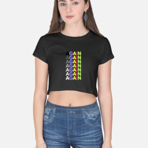 AGAIN Pastel Pink Graphic Crop Top – Half Sleeve Cotton Tee