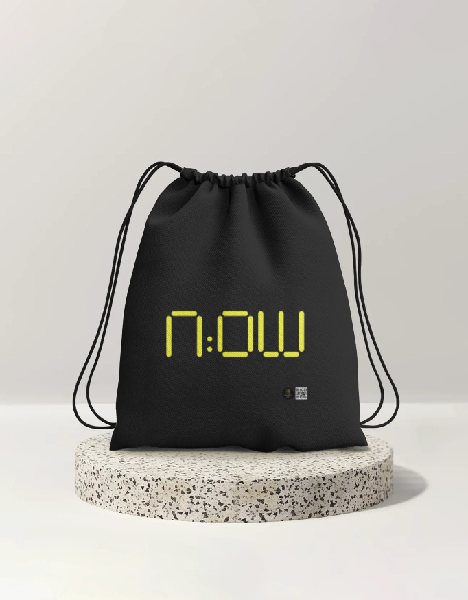Minimalist "NOW" Drawstring Bag – Motivational Typography Print