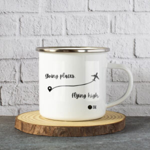 "Flying High" White Enamel Mug