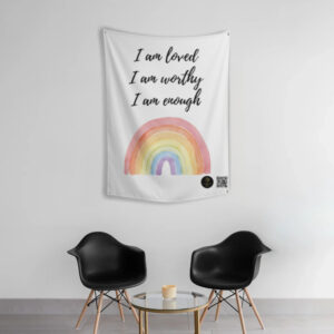 “I Am Loved, Worthy, and Enough” – Motivational Rainbow Wall Tapestry | 26x36in, Super Soft Fabric | Tapestry