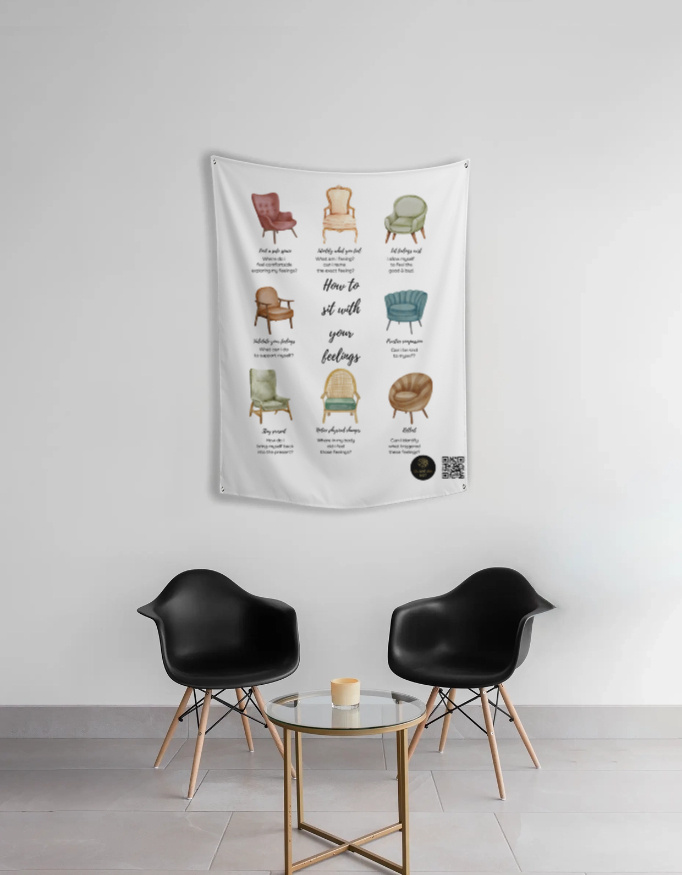 "Mindful Moments: How to Sit With Your Feelings" Tapestry – 26" x 36" | Tapestry