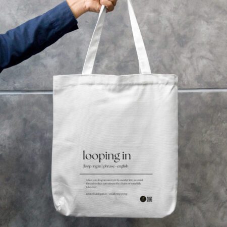 “Looping In” Quirky Office Quote Tote Bag Zipper