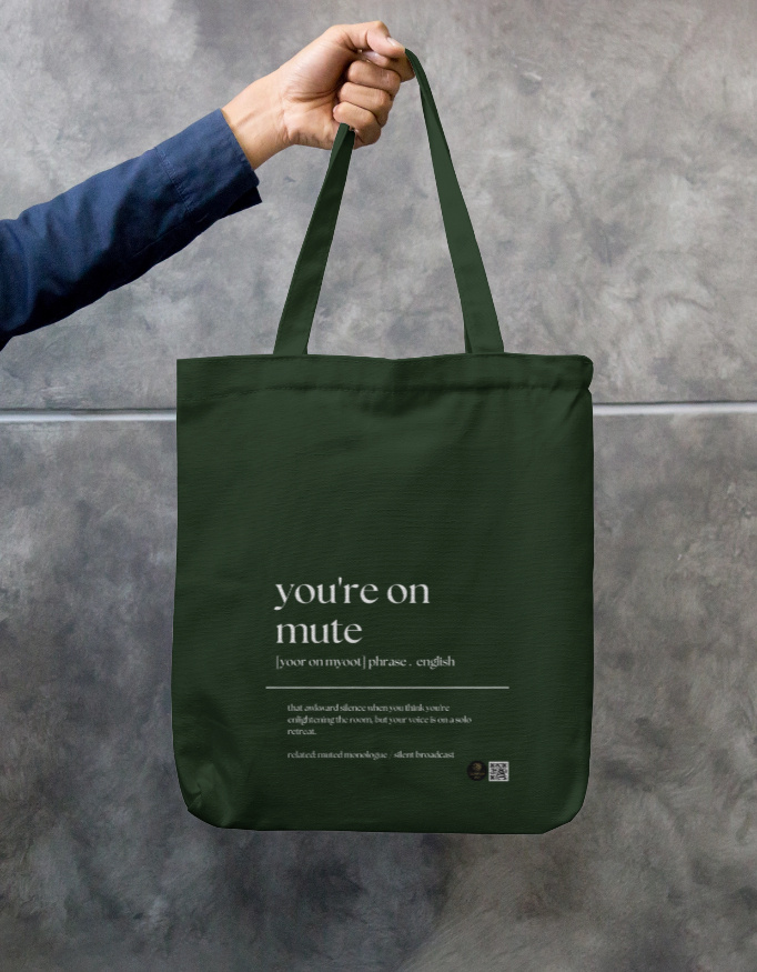 “You’re on Mute” Quirky Office Saying Tote Bag Zipper - Image 4