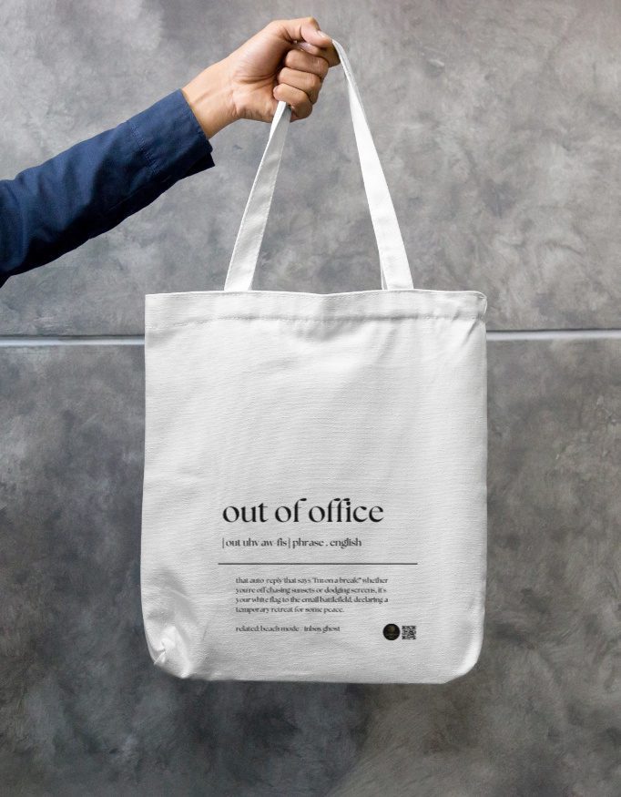 “Out of Office” Quirky Office Quote Tote Bag Zipper - Image 2