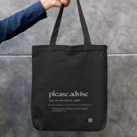 “Please Advise” Quirky Office Quote Tote Bag Zipper