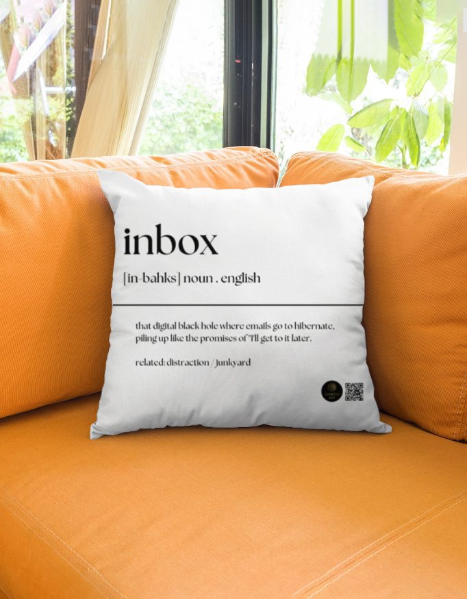 “Inbox” Quirky Office Quote Unisex AOP Cushion Cover - Image 2