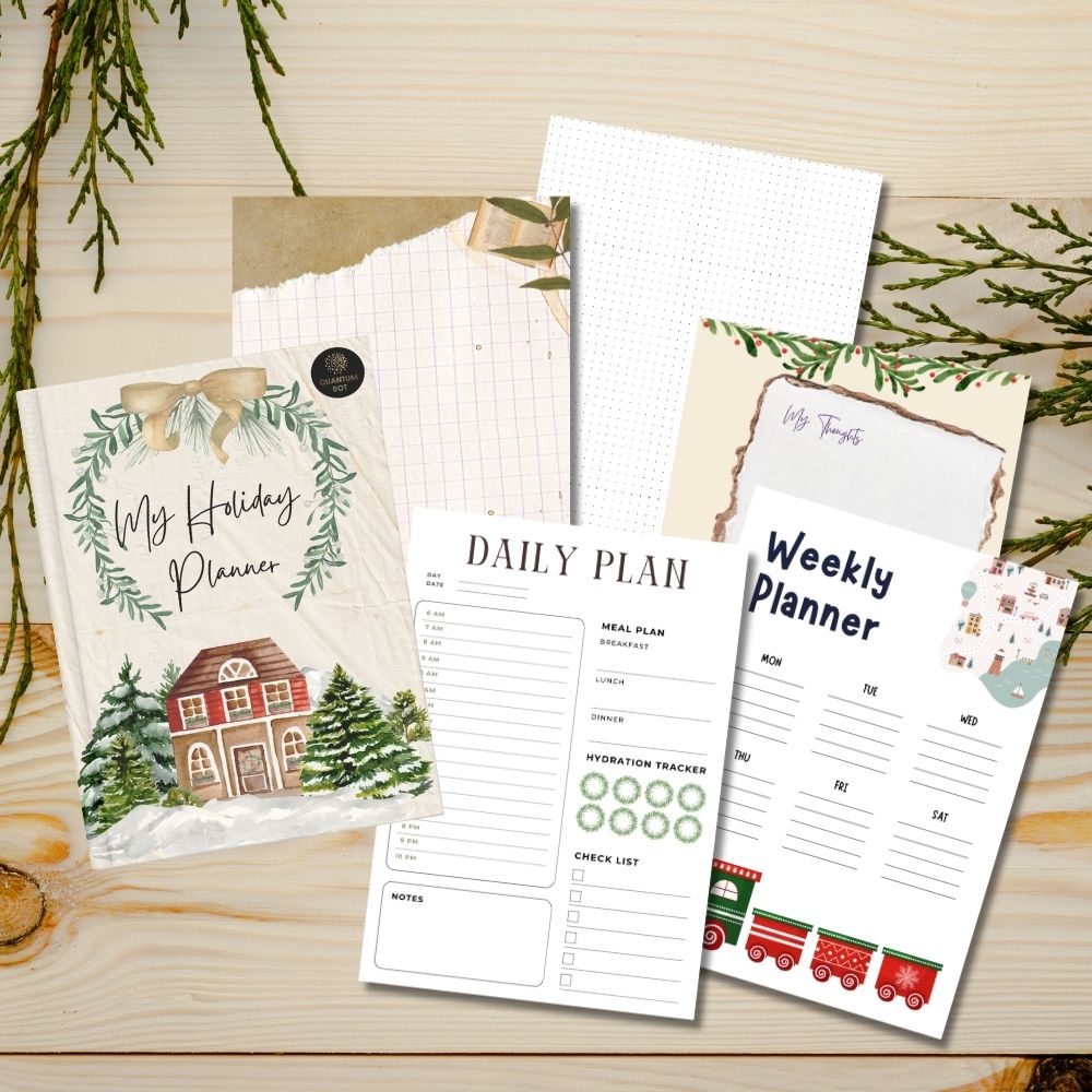 70-Page A4 Holiday Planner Cards | Daily & Weekly Planner Printables | Christmas-Themed Planning Templates | Aesthetic Grid, Notes & Journaling Pages | Instant Digital Download
