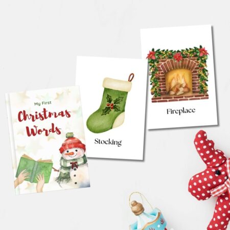 30 Adorable festive word cards helping young children learn Christmas vocabulary with simple illustrations.