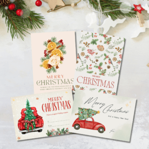 Botanical Christmas Collection – Set of 4 Printable Greeting Cards | Natural Holiday Cards | Rustic Floral Art | Digital Download