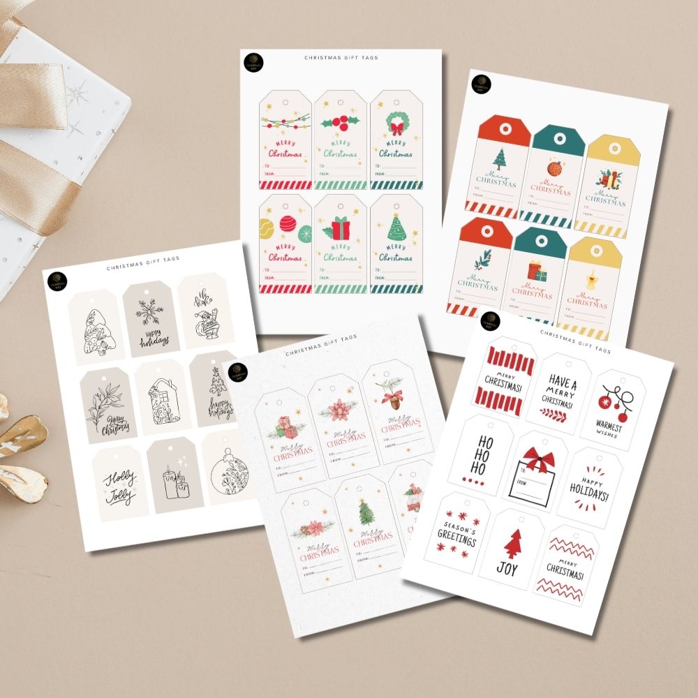 A4 Editable Christmas Tags | Printable Holiday Gift Tags | Set of 5 Festive Label Sheets | Instant Digital File