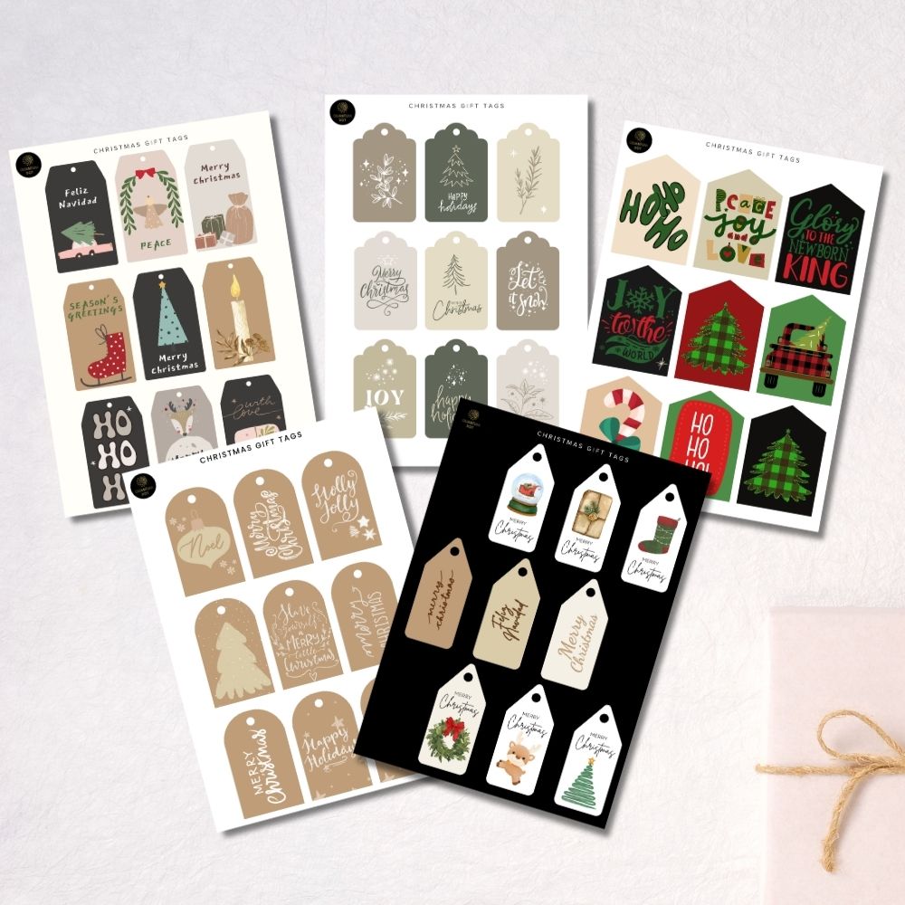 Editable Christmas Gift Tags | Set of 5 A4 Printable Holiday Label Sheets | DIY Gift Wrap Tags | Instant Download