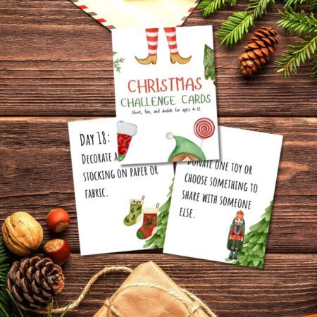 Festive Christmas Challenge Cards for Kids – 25 Fun Holiday Activities and Kindness Prompts