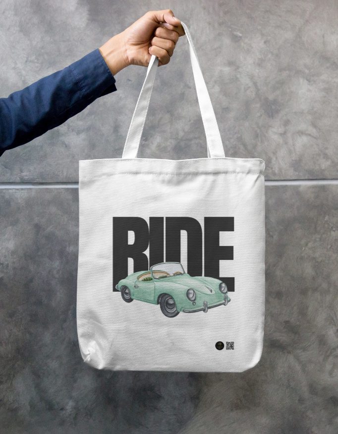 RIDE Vintage Car Tote Bag – Zippered Cotton Canvas Carryall