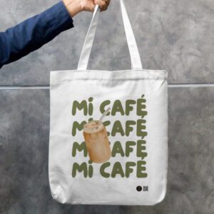 Mi Café Premium Canvas Tote Bag with Zipper | Durable 100% Cotton, Long Handles, Eco-Friendly, Everyday Carry-All