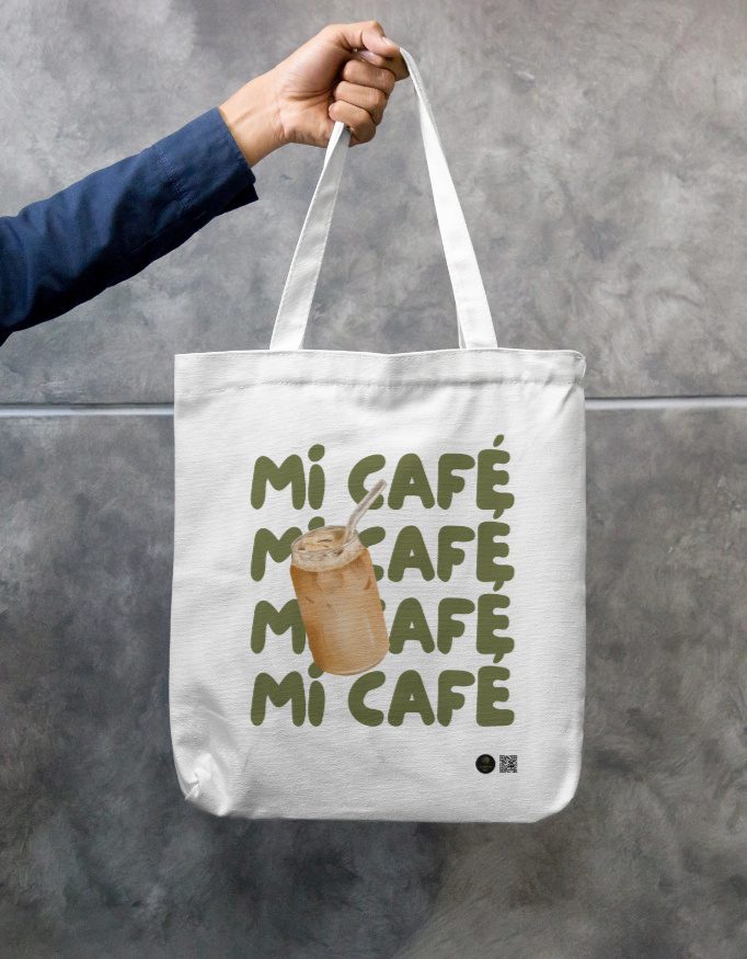 Mi Café Premium Canvas Tote Bag with Zipper | Durable 100% Cotton, Long Handles, Eco-Friendly, Everyday Carry-All