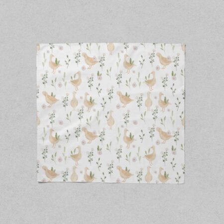 Pastel Duck Meadow Scarf 55×55 cm – Cottagecore Floral Satin Wrap | Soft Aesthetic Nature-Inspired Accessory