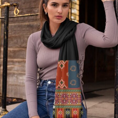 Rustic Heritage Satin Stole – Tribal Boho Print | Elegant Poly-Satin Lightweight Wrap for Women | Festive & Everyday Ethnic Fashion Scarf