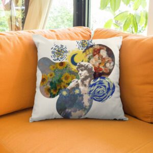 Art Collage AOP Cushion Cover – 16×16 inch | Poly Lycra Premium Throw Cushion Cover