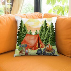 Campfire Escape Cushion Cover – 16×16" Outdoor Adventure Art