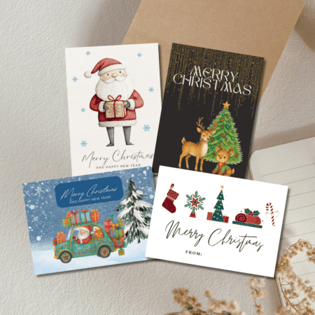 Nord Nordic Christmas Collection – Set of 4 Printable Greeting Cards | Snowy Holiday Cards | Cozy Winter Art | Digital Download